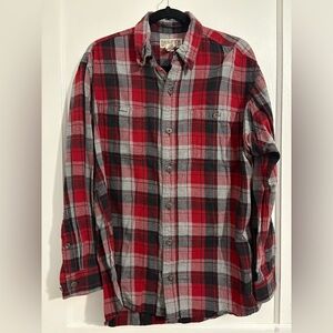 Duluth Trading Co Red and Gray Plaid Button-Down Shirt